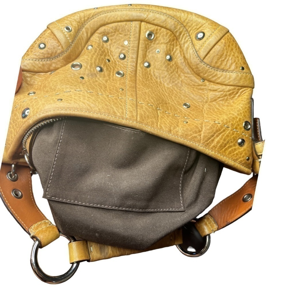 $155 firm Coach  Studded Crescent Camel  Demi Hobo Bag Big Buckle Strap F10931 - Picture 8 of 17